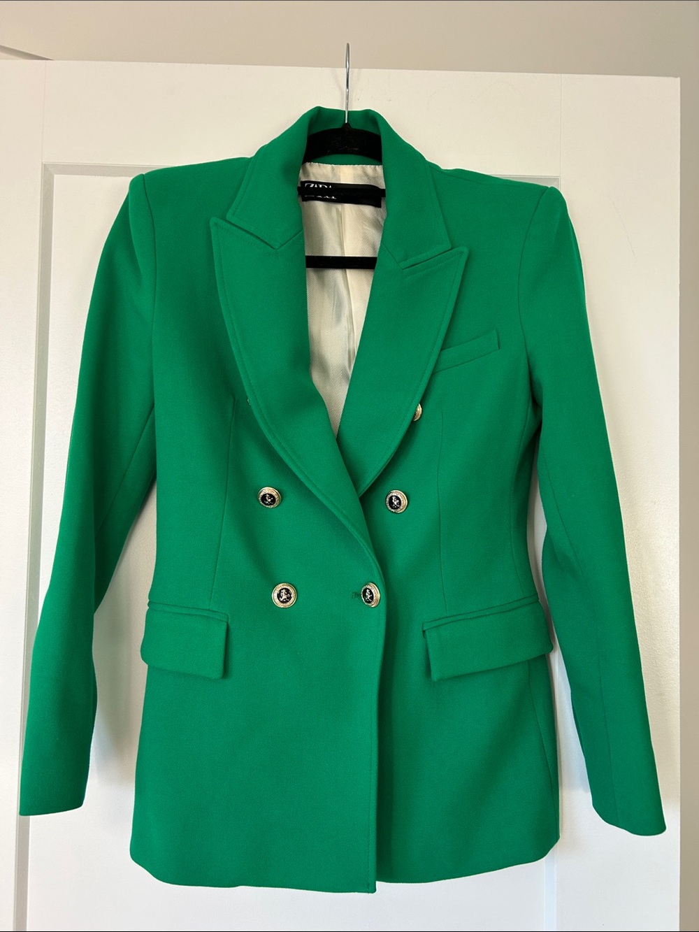 Zara Emerald Green Double-Breasted Blazer with Gold Buttons